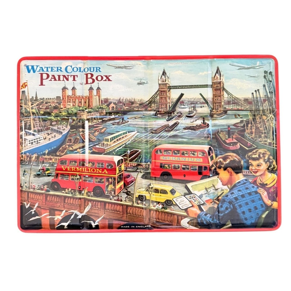 Vintage Page of London Water Colour Paint Box Tin Tower Bridge 13x9 Made England